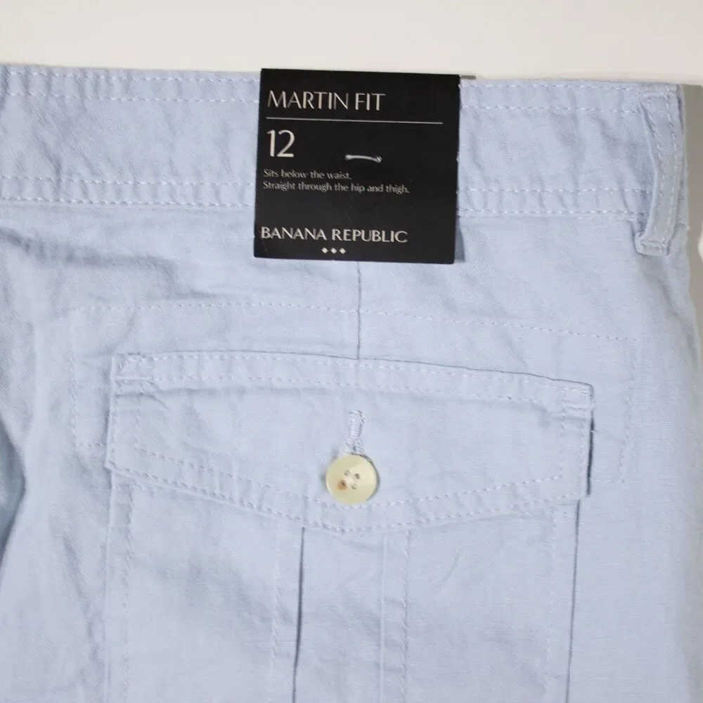 NWT Banana Republic Martin Fit Cargo Capri Pants Light Blue Linen Blend Women 12